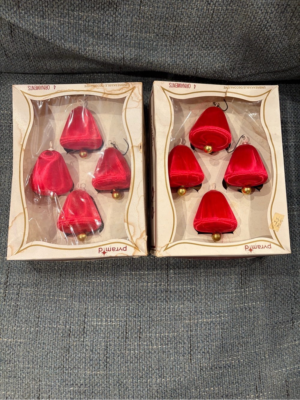 Vintage Red Velvet Bell Ornaments by - Set of 8